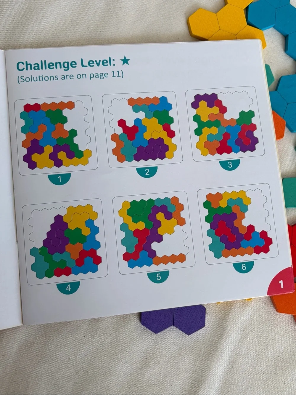 Coogam Colorful Wooden Hexagon Brain Teaser Puzzle with 60 challenges